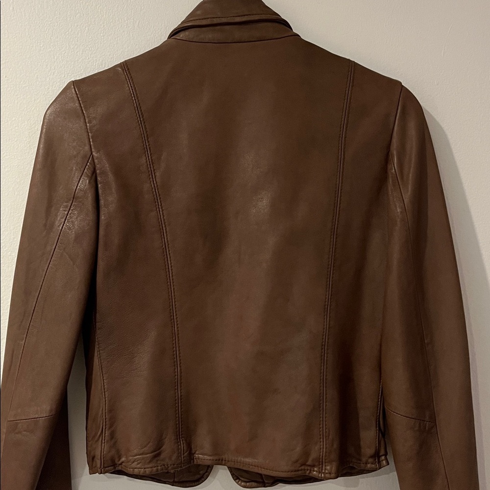 Women's Brown Leather Zip-Front Jacket - Picture 3 of 3